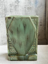 Vintage Art Deco Vase, Green Spill Vessel, Original Pottery