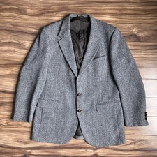 Harris Tweed Blazer Mens 42 Gray 100% Wool Sport Coat Suit Jacket Vintage