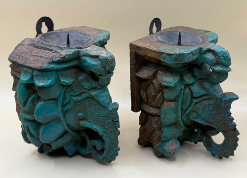 Two antique indian carved wood - two,