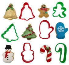 6 Christmas Cookie Plastic Biscuit Cutters Gingerbread Bell Tree Snowman Mitten 