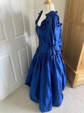 Vintage 1980s electric blue ball gown party dress puff sleeve costume Size S8/10