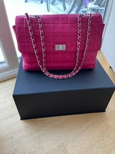 Chanel Fushia chocolate bar mademoiselle lock,Jumbo single flap bag,Cert A4U inc