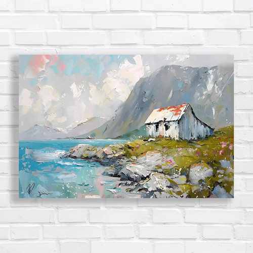 Scenic lakeside cabin canvas - lakeside,