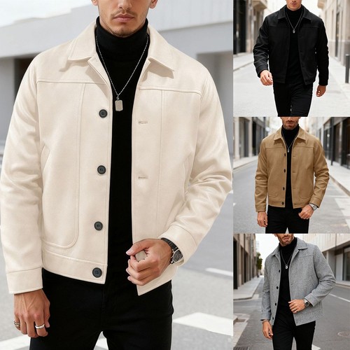 Mens woolen lapel jacket - lapel, long