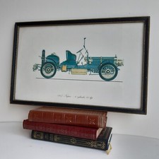 Vintage Print of 1907 Napier Motor Car Automobile Framed Veteran Vehicle Blue