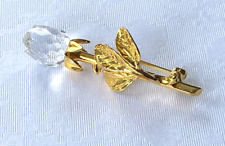 genuine Swarovski small goldtone brooch rose carved crystal fully stamped