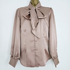 NEW Ex Wallis 8-22 Pussybow Satin Champagne Beige Pink Button Blouse Top Shirt