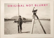 Vintage Old 1940 Occupational Photo of Man Land Surveyor Equipment Staff & Level