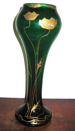Austrian tall green glass vase - tall,