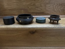 4 Chinese Bronze Censers Beast Handle  Splash Seal Mark Pots Incense Burners