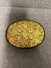 Vintage Paper Mache Oval Box Trinket Black And Gold