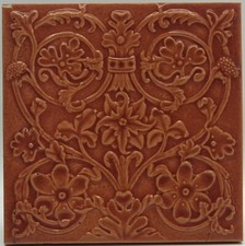 Antique Fireplace Tile Floral Majolica Brown Glaze by Godwin William C1890 AE5