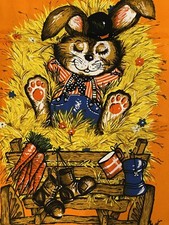 Mcm Fabric Panel Time By Wesco Reltex Orange Bunny Rabbit Bunny Hay Rack