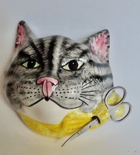 Babbacombe Pottery String Dispenser  Cat  Silver  Tabby  With Yellow Bow