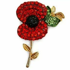 Red poppy broch diamante with
