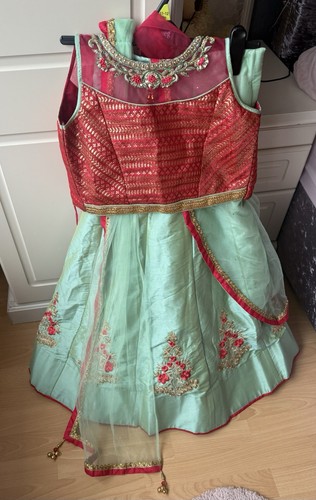 Mint and red indian lengha - and,