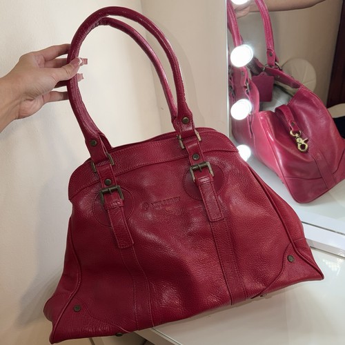 Cherry red leather satchel top - cherry,