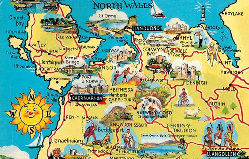 North wales map postcard - map,