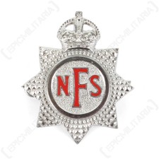Original National Fire Service Cap Badge - Vintage Kings Brigade Silver NFS Pin