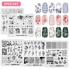 5Pcs Nail Art Stamping Plate Kit Stamper Scraper Template Plates Polish Nail Set