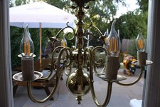 Refurbished flemish medium sized brass 6 arm authentic antique Chandelier