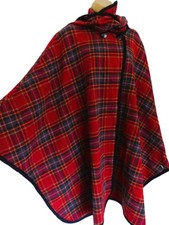 vintage wool blend red tartan cape one size