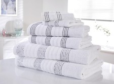 Spa Bath Towel Embroidered Trim 100% Cotton 480GSM Absorbent Towels White New