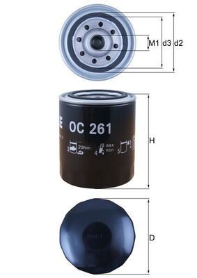 Mahle 261 oil filter - oil, fits