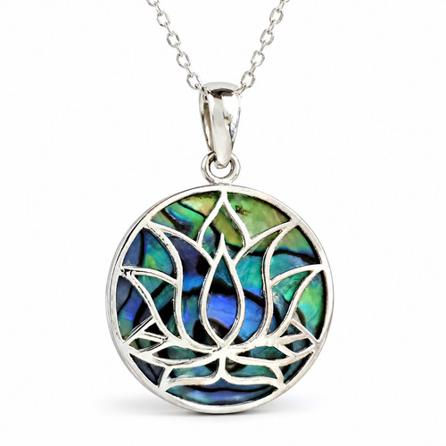 Lotus flower pendant abalone - pendant,