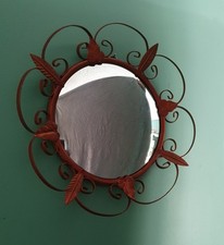 Vintage Convex Fish Eye Mirror Large Round Leaf Design - Antique Copper Effect