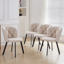 4Pcs Linen Fabric Dining Chairs with Upholstered Seat and Metal Legs