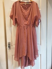 Peacocks handkerchief hem rustic geometric chiffon flowy midi dress