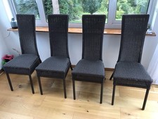 Lloyd Loom Dining Chairs, Set of 4, Dark Brown, High Back, Elegant Chairs