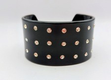 Vintage Black Plastic & Clear Rhinestone Cuff Bracelet Bangle Retro 90s Y2K