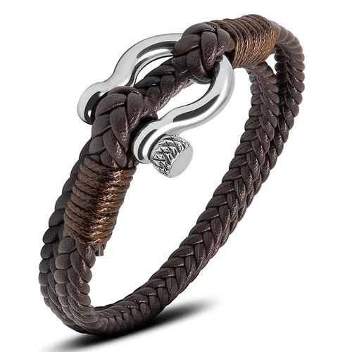 Mens nautical leather bracelet - leather,