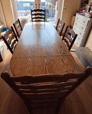 Old Charm  Webber Furniture Vintage Oak Dining Table with 6 chairs rush seats