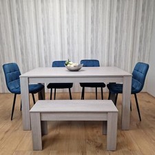 Dining Table and 4 Chairs With bench Grey 4 Blue Velvet Chairs Wood Dining Set