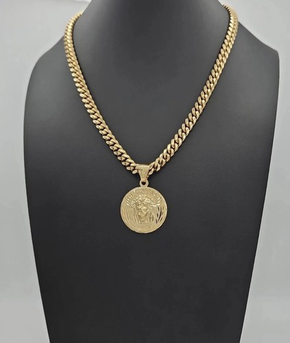 Gold large jesus necklace 7mm - gold,