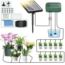 50FT Solar Automatic Drip Irrigation System Kit + Plant Watering Timer Set Lawn