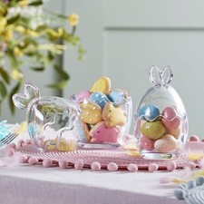 2 Easter Glass Jars Bunny Ear Mini Egg Clear Decorative Spring Home Decoration