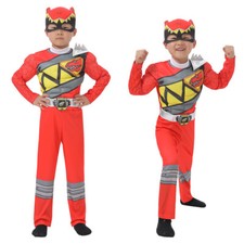 Red Mighty Morphin Power Rangers Kids Mask Jumpsuit Costume Halloween Boys Suits