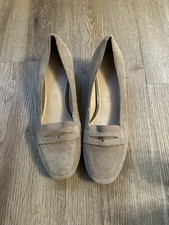 Ex Marks & Spencer Footglove Wider Fit Beige Suede Low Heel Shoes Slip On Size 7