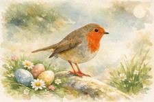 Easter Postcard Robin Blue Tit