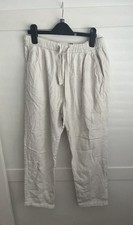 Zara White Linen Style Cropped Straight Leg Trousers, Size XS