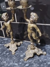 Antique Brass Candlesticks , cherubs