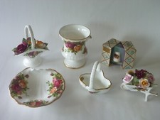 Royal Albert Old Country Roses Urn Vase, Shell Thimble Wheelbarrow, Posy Basket