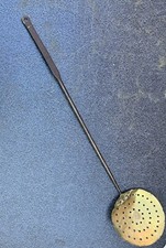 ANTIQUE GEORGIAN METALWARE LADLE FRYER MILK SKIMMER BRASS IRON COPPER RIVETS