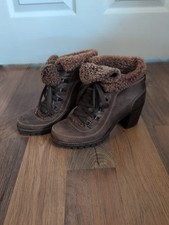 Bertie London Sherpa Lines Block Heel  Ankle Boots Leather UK 3 Brown