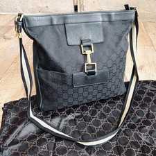 GUCCI GG Pattern Canvas Jackie Shoulder Bag Sherry Line Crossbody Black Pouch O