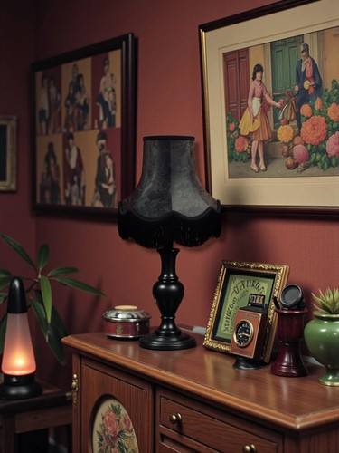 Black paisley table - , lampshades